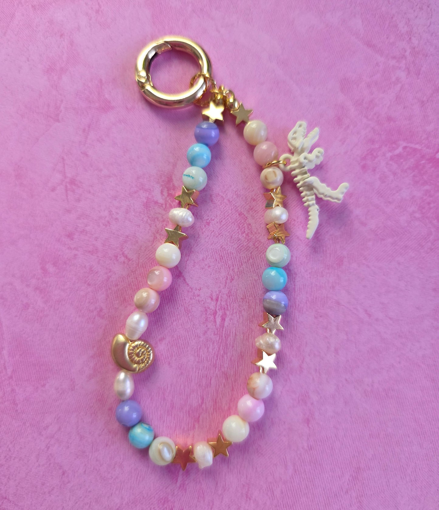 Stone Bead Phone Charm with Dino