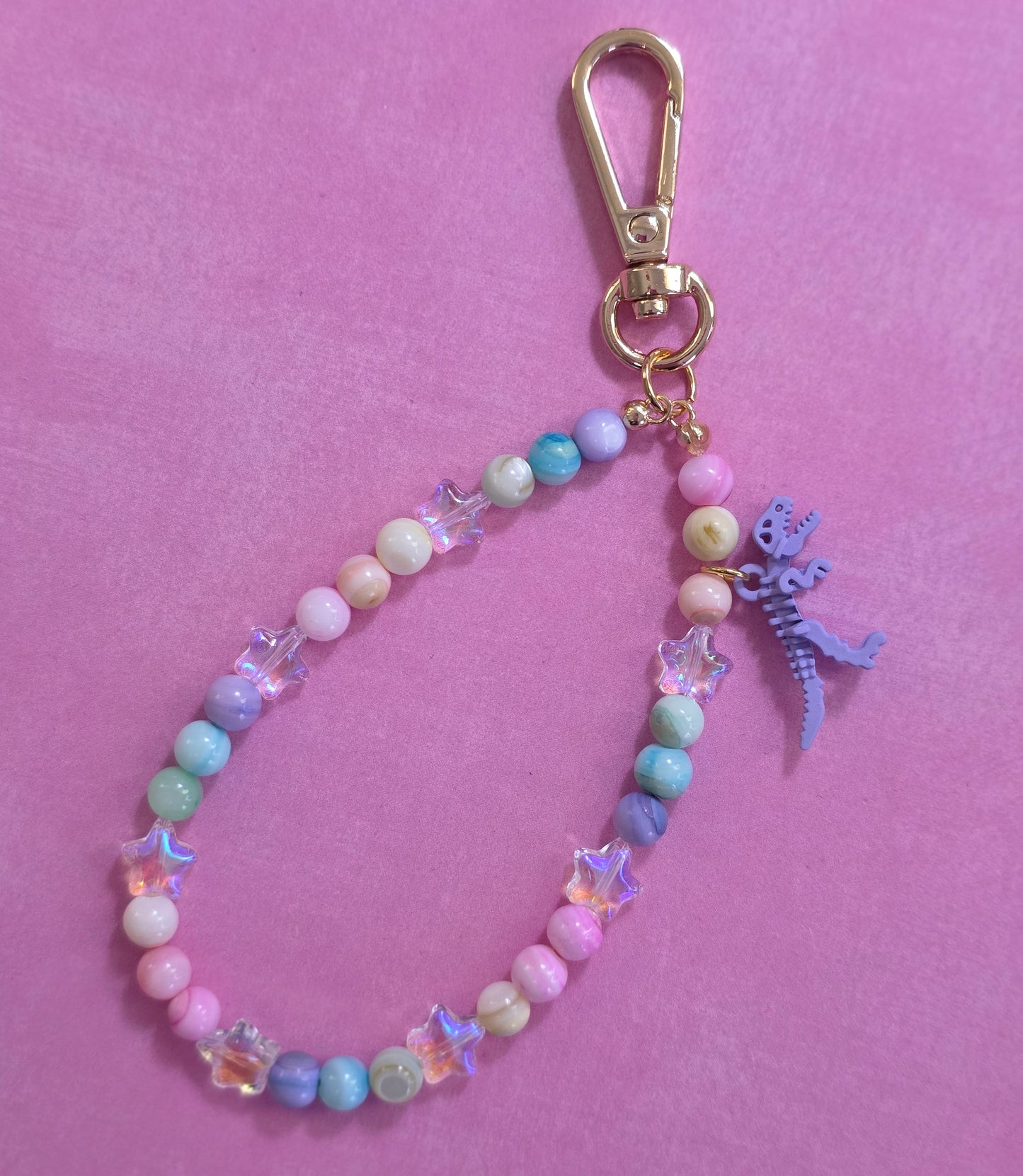 Stone Bead Phone Charm Purple Dino