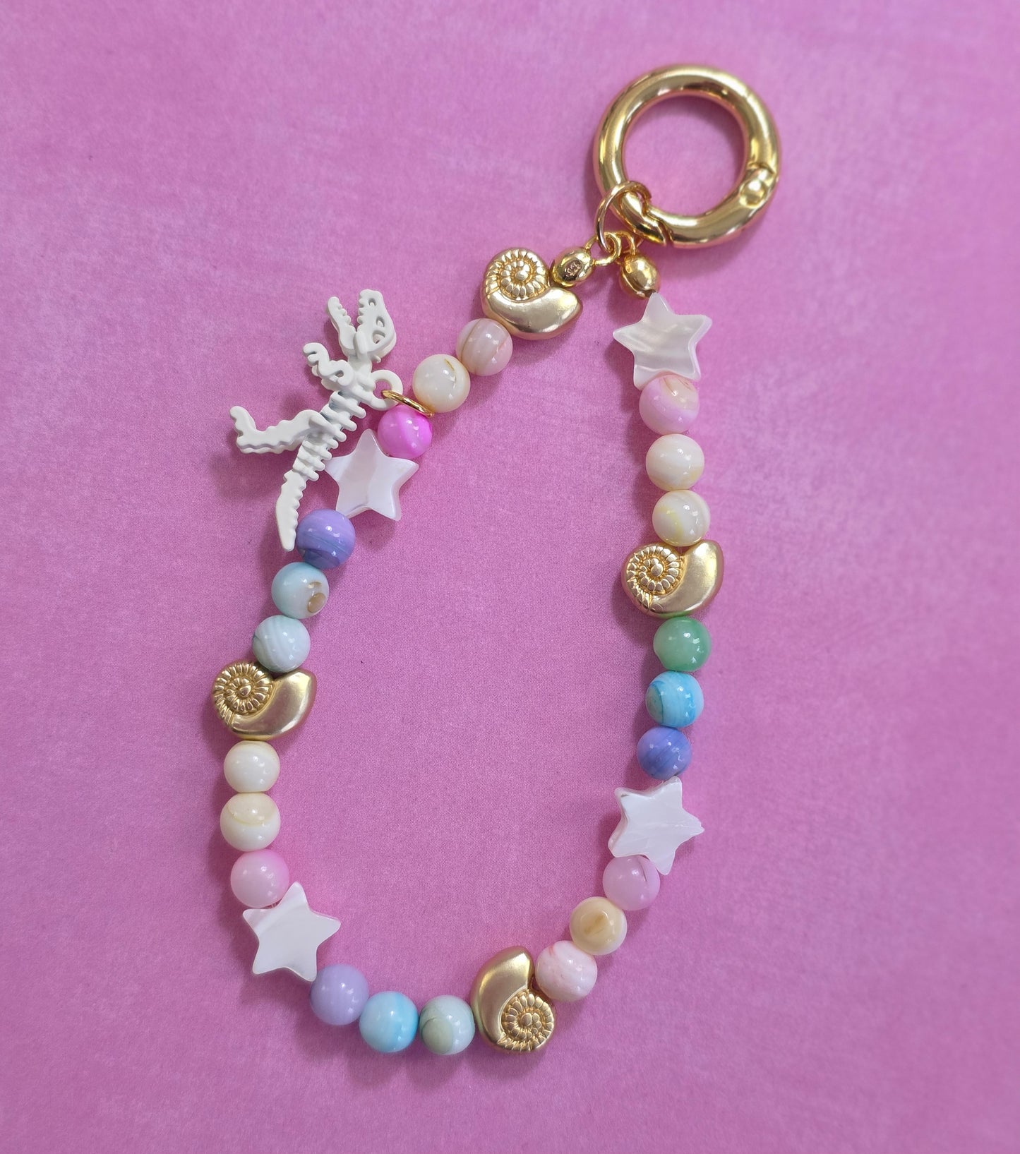 Stone Bead Phone Charm Pearl Stars Dino