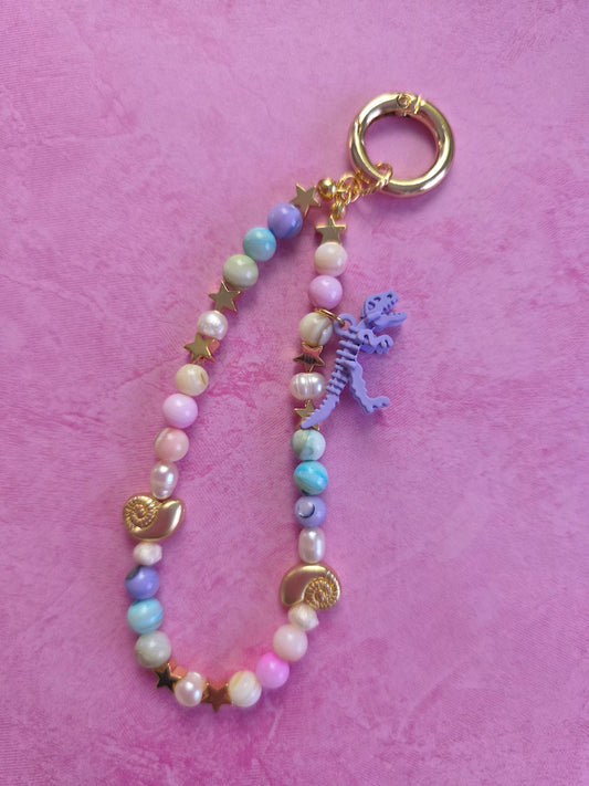 Stone Bead Phone Charm with Dino
