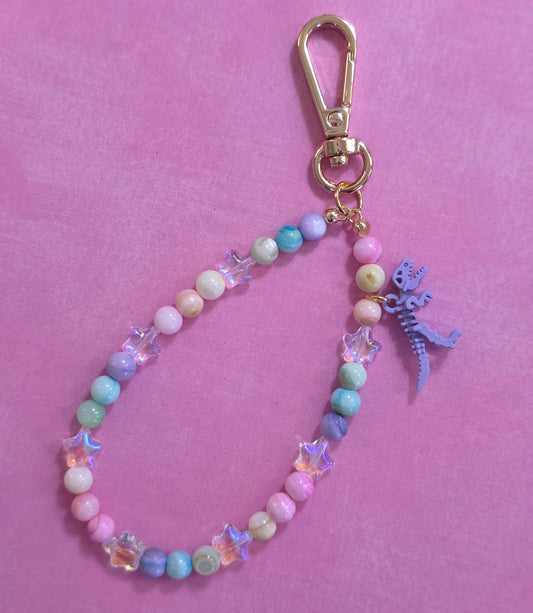 Stone Bead Phone Charm Purple Dino