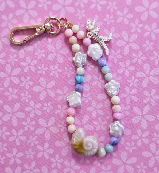 Stone Bead Dino Phone Charm Pink Ammonite