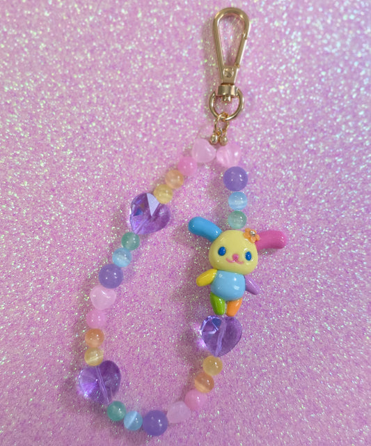 Rainbow Bunny Phone Charm Purple Hearts