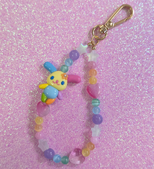 Rainbow Bunny Phone Charm Pink Hearts